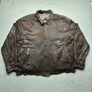 Remy Leather Bomber Lightweight Full Zip Bomber Jacket Mens XL 46 Brown